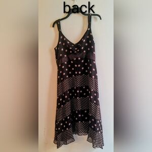 INC International Concepts Elegant Silk Brown Dress With Pink Polka Dots